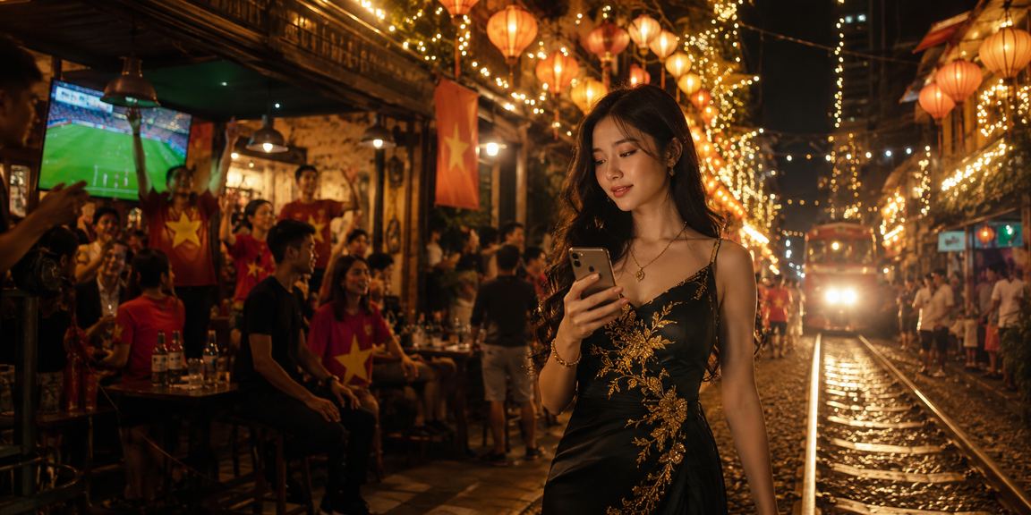 Người dùng tại chợ đêm Hà Nội truy cập casino trực tuyến trên điện thoại di động